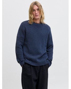 Jack & Jones Rundhalspullover Jjedover Knit Crew Neck Sn Baumwollmischung, Regular Fit - Blau