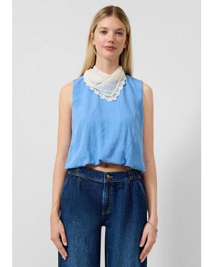 QS Blusentop Bluse Verkürztes Blusentop Mit Ballonsaum - Blau