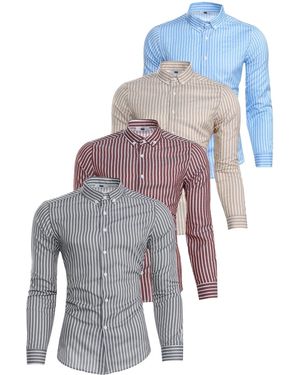 OSSY HOMER Businesshemd Streifen Slim Fit hemden 4er-Set - Blau
