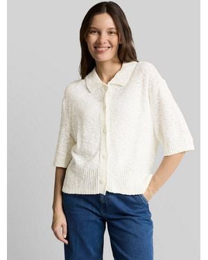 Tom Tailor Cardigan Pullover & Strickjacken Loose Fit Bouclé Cardigan Mit Kragen - Weiß