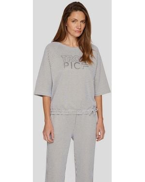 Rabe Kurzarmshirt Im Streifen-Look Und Mit Bindung Am Saum - Weiß
