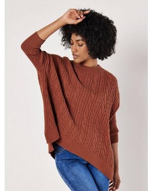 Apricot Rundhalspullover Oversized Pullover Mit Zopfmuster - Orange