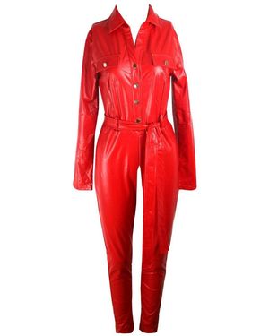Koucla Overall in cooler Lederoptik mit Gürtel, Catsuit - Rot