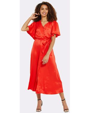 Threadbare Sommerkleid THB Salad Satin Midi (1-tlg) mit tollem Bindeband an der Taille - Rot
