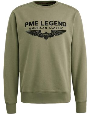 PME LEGEND Strickpullover CREWNECK SOFT TERRY WITH LOGO aus Baumwolle - Grün
