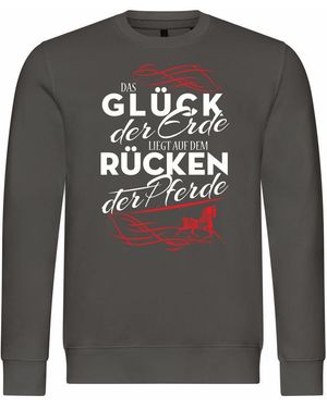 deinshirt Kapuzenpullover Pullover Das Glück Erde liegt auf dem Rücken der Pferde Mit Print Motiv - Grau
