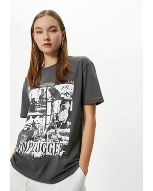Koton T-Shirt Kurzärmelig Rundhalsausschnitt Tshirt - Grau