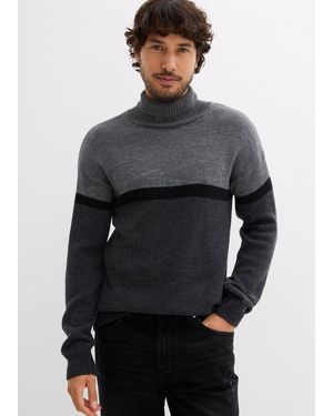 bonprix Rollkragenpullover Regular Fit, Colorblocking Look - Grau