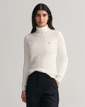 GANT Rollkragenpullover Stretch Cotton Cable Turtleneck Mit Zopfmuster - Weiß