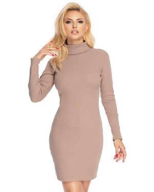 Peekaboo Minikleid geripptes Kleid Schlauchkleid mit Rollkragen - Weiß