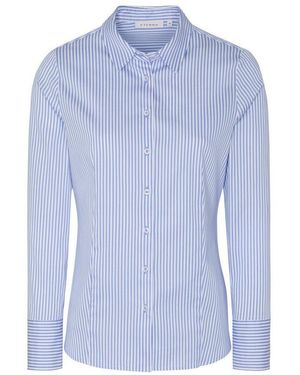 Eterna Blusentop Classic Fit Langarm Bluse Mittelblau Gestreift Satin 6281-12-D7