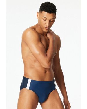 Schiesser Badeslip Aqua Bund Mit Kordel, Seitliche Kontraststreifen - Blau