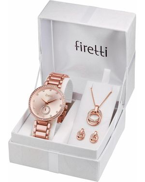 Firetti Quarzuhr Lumina Rosé Blush, (Set, 4-tlg., inkl. Ohrstecker und Kette mit Anhänger) - Grau