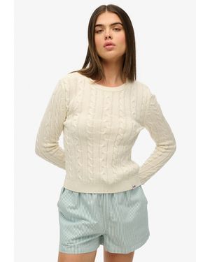 Superdry Strickpullover ESSENTIALS SLIM CABLE JUMPER - Weiß