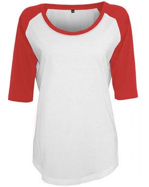 Build Your Brand Rundhalsshirt Ladies 3/4 Contrast Raglan T-Shirt - Rot