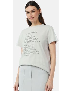 comma casual identity Kurzarmshirt T-Shirt mit Mesh-Layer und Schriftprint - Weiß