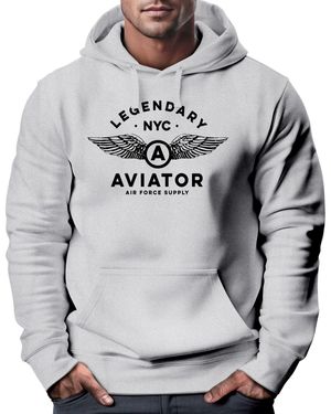 Neverless Hoodie Legendary NYC Aviator Air Force Luftwaffe Flügel - Grau