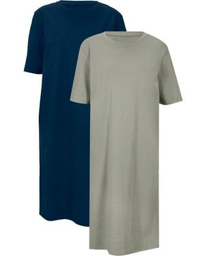 bonprix Shirtkleid (Packung, 2-Tlg) Für Alltag, Mit Rundhalsausschnitt, Kurzarm, Oversize Passform - Blau