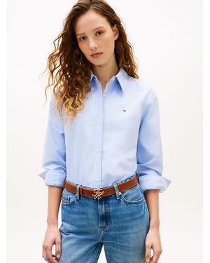 Tommy Hilfiger Hemdbluse OXFORD SHIRT mit Hemdblusenkragen und Stickerei Baumwolle, relaxed fit - Weiß