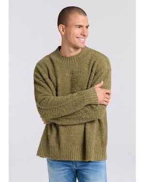 HUGO Strickpullover Sanou Rundhalsausschnitt, Relaxed Fit, Bouclé-Strick - Grün