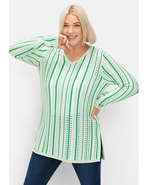 Sheego Strickpullover Große Größen aus Ajourstrick, mit Seitenschlitz - Grün