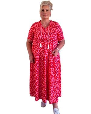 Ringella Sommerkleid Maxikleid mit Stufen und Rüschen Herzchen-Alloverdruck - Rot