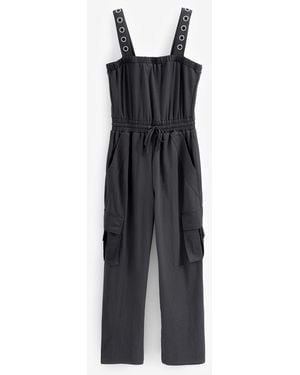 Next Ärmelloser Cargo-Jumpsuit mit Kordelzug (1-tlg) - Schwarz