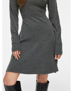 Vila Minikleid Vikerry O-Neck L/S Cable Knit Dress Noos Aus Materialmix Mit Viskose - Schwarz