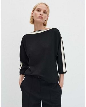 someday. 3/4-Arm-Shirt Kelva Detail U-Boot Shirt Mit Sportiven Einsatz Schmal Zulaufend, Lockere Passform, Gestreiftes Ripsband - Schwarz