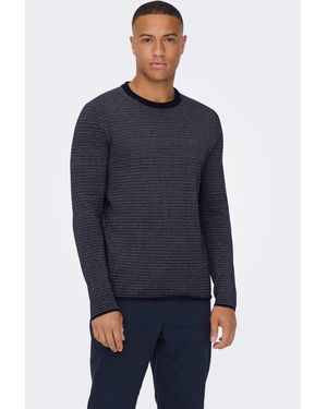 Only & Sons Pullover Rundhals - Strickpullover ONSNIGUEL REG 12 STRIPE CREW KNIT - Blau