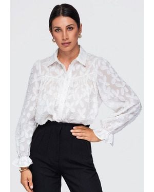 Ombre Hemdbluse Damen Hemdbluse Mit Floralem Muster Und Rüschen L (Kein Set, 1-Tlg) Mit Alloverdruck - Weiß