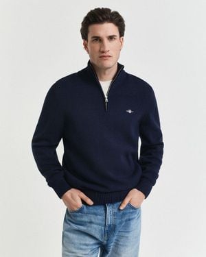 GANT Troyer Casual Cotton Half Zip Mit Grafischer Logostickerei Auf Der Brust - Blau