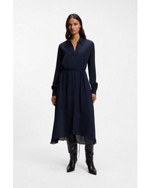 BOSS Hemdblusenkleid Dristella Premium Damenmode Aus Crêpe De Chine, Midi-Länge - Blau
