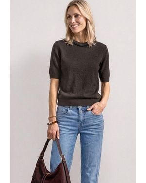 Street One Strickpullover Halbarm Pullover Mit Perlen-Detail Am Rundhals - Blau
