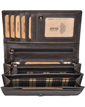 Benthill Geldbörse Echt Leder Portemonnaie Frauen Geldbeutel RFID Schmal und Lang - Schwarz