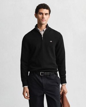 GANT Troyer Casual Cotton Half Zip Mit Grafischer Logostickerei Auf Der Brust - Schwarz