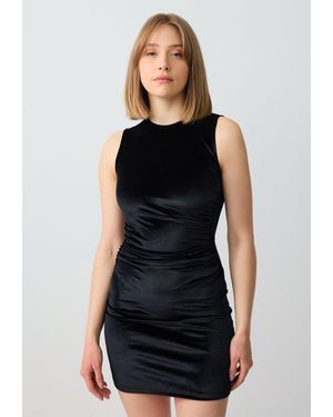 Jimmy Key Blusentop Slim Fit Ronde Hals Mouwloze Fluwelen Mini Jurk - Schwarz