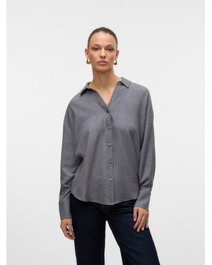 Vero Moda Langarmbluse Vmmelaney Queeny Ls Shirt Wvn Noos Kunstfaser, Loose Fit - Grau