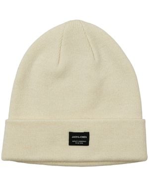 Jack & Jones Strickmütze Beanie JACDNA mit aufgesticktem Logo-Patch - Natur