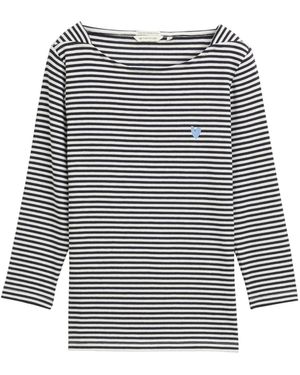 Tom Tailor T-Shirt Gestreiftes Herz-Logo auf der Brust Langarmshirt mit Streifenmuster - Grau