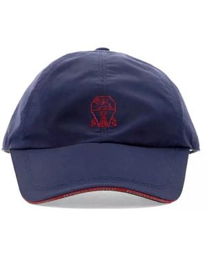 Brunello Cucinelli Baseball Cap Baseballkappe Cap Mit Logo-Stickerei Made - Blau