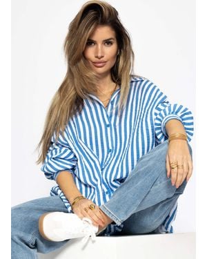SassyClassy Longbluse Oversize Musselin Bluse Langarm Elegant Hemdbluse) - Blau