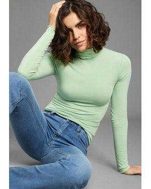 Flashlights Longsleeve Mit Rollkragen, Elastischer Jersey, Babylock Saum - Grün