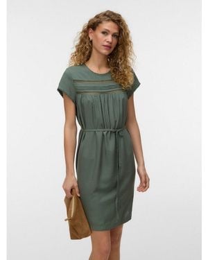 Vero Moda Minikleid Vmdebbie Pleat Sl Short Dress Wvn Viskose, Bindegürtel - Grün