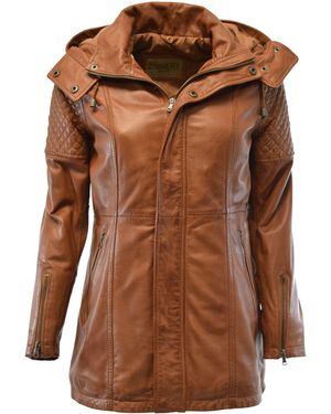 Zimmert Leather Lederjacke Marta washed, Mocca, Braun, Cognac, abnehmbare Kapuze, Lammnappa