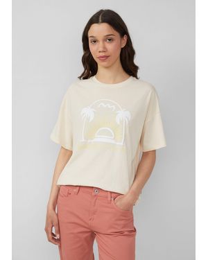 QS Kurzarmshirt Baumwollshirt mit Frontprint - Natur