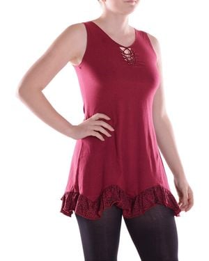 Vishes Sommerkleid Mini-Kleid Tunika Baumwolle Cutwork-Lagenlook Racerback Alternative Bekleidung - Rot