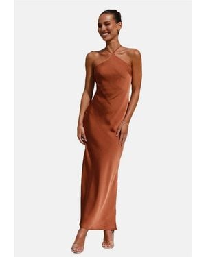 Moda Minx Jerseykleid Kiki Long Dress Mit Angesagtem Neckholder-Design - Braun
