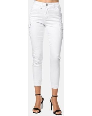 Elara Cargohose Slim Fit Hose Denim Cargo (1-tlg) - Weiß