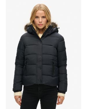 Superdry Steppjacke FAUX FUR SHORT HOOD PUFFER - Grau